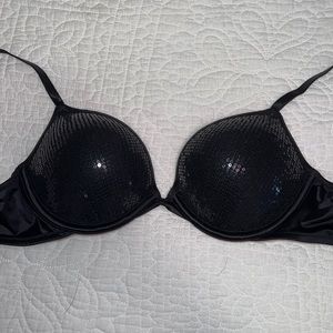 NWOT Victoria’s Secret Pink Black Sequin Bra Ultimate Push-Up Size 34B